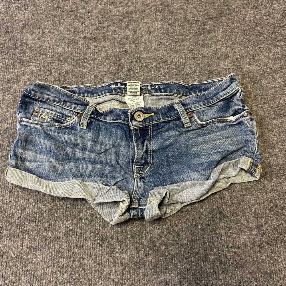 Abercrombie Denim Shorts Womens Size 16 Blue Low Rise Cuffed Stretch Casual Hem